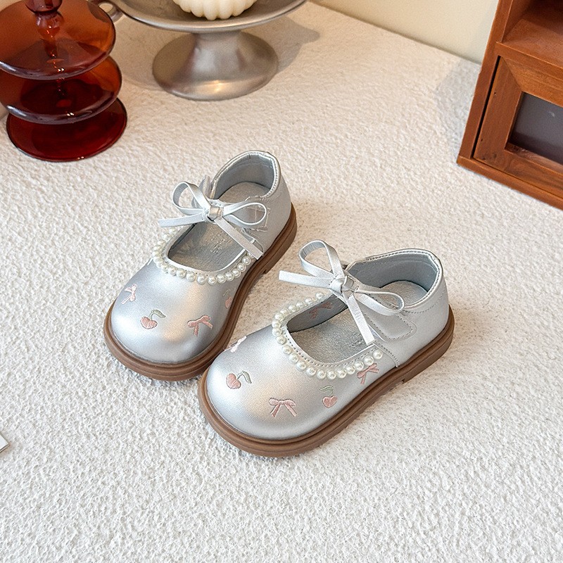 Children's Leather Shoes, Girls' Shoes, Girls' Pearl Bow Embroidered Single Shoes — foto 4