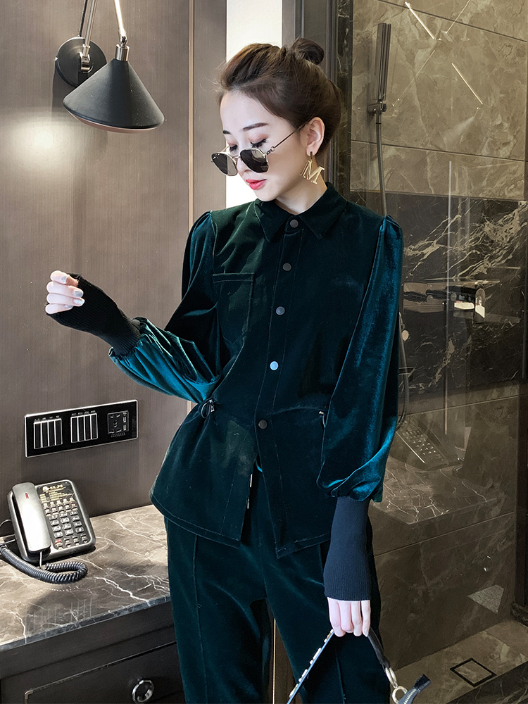 Western Style New Gold Velvet Shirt Blouse