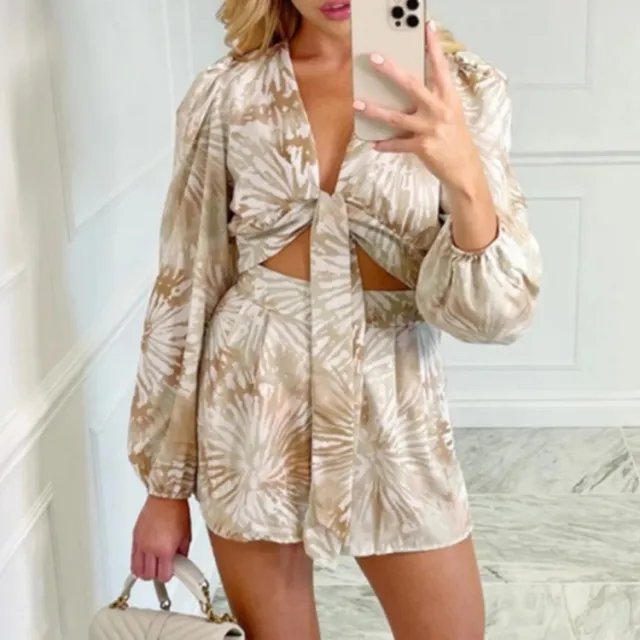Autumn New Style V neck Hollow Lace up Jumpsuit Khaki - Shop at LoveMi