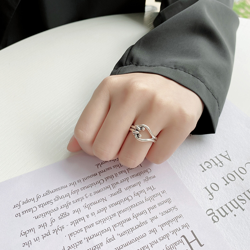 Double Geometric Women's Niche Ring Silver Ring