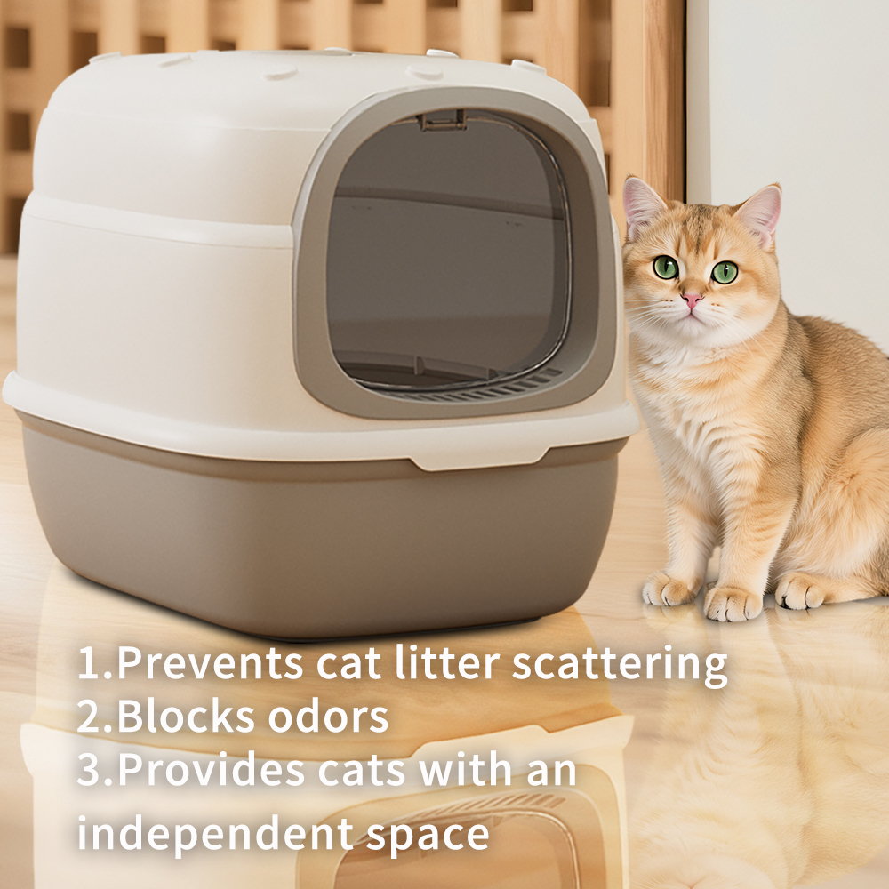 Gray-White Contrast Flip-Top Cat Litter Pan, 51.53940.5cm Large Capacity Easy Clean Pet Toilet For Kittens & Cats