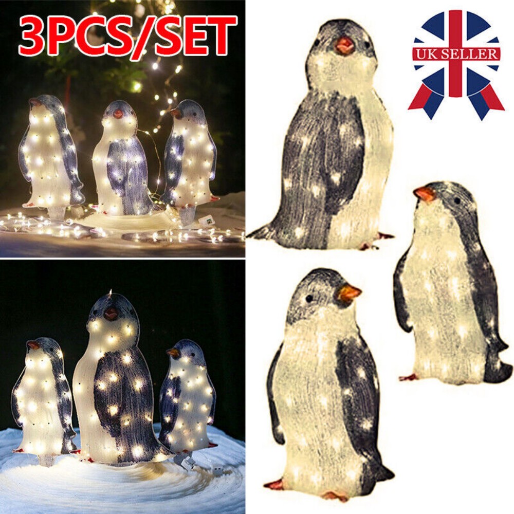 3X Christmas Penguin Acrylic LED Light Up Decoration Indoor