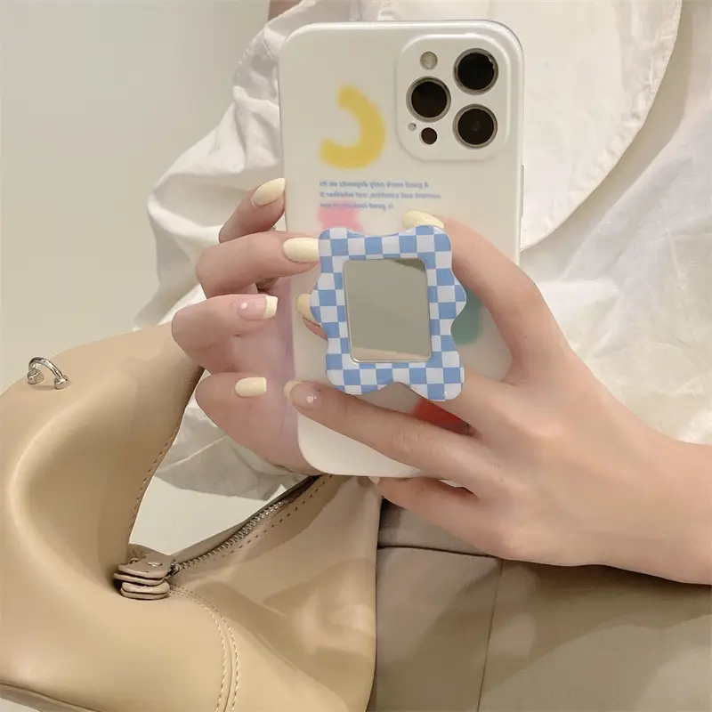 Ins Style Graffiti Geometric Plaid Mirror Stand Phone Case