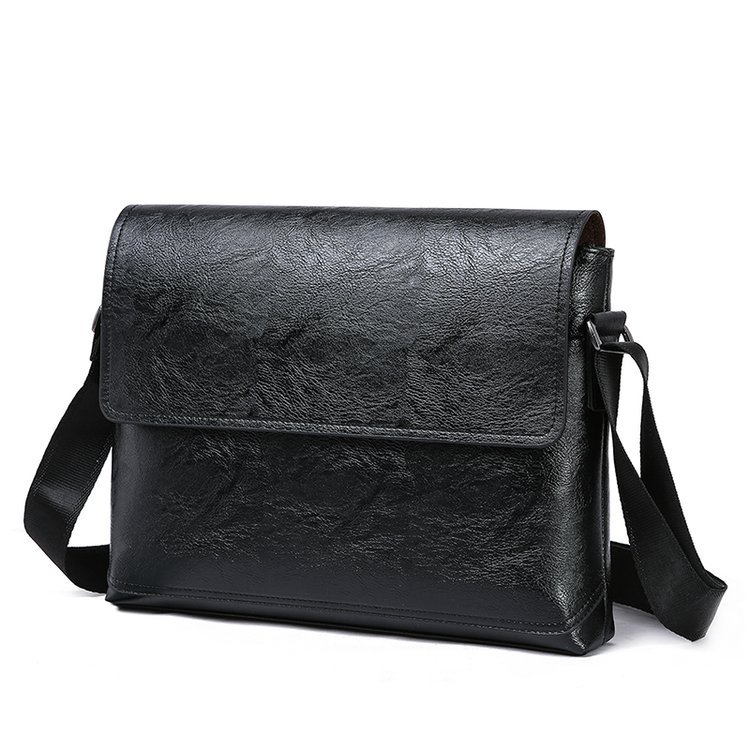 Business Casual Pu One Shoulder Diagonal Bag Multifunctional Solid Color Briefcase Black - Shop at LoveMi