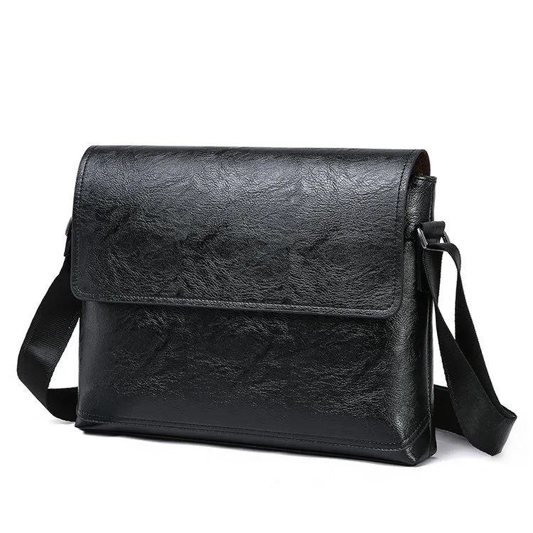 Business Casual Pu One Shoulder Diagonal Bag Multifunctional Solid Color Briefcase - Black