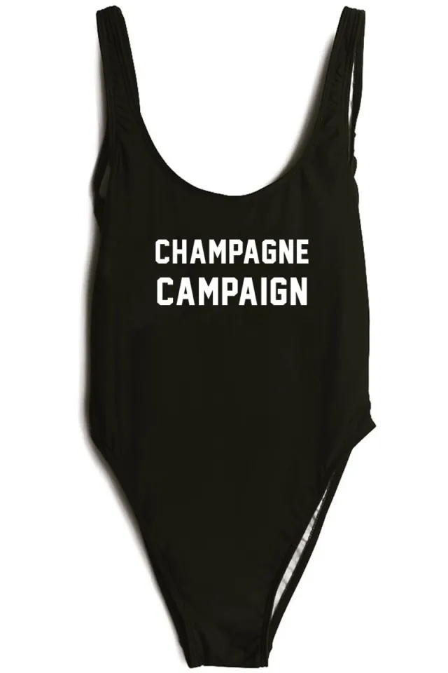 Women's Tight Backless One Piece Alphabet Swimsuit Black - Shop at LoveMi
