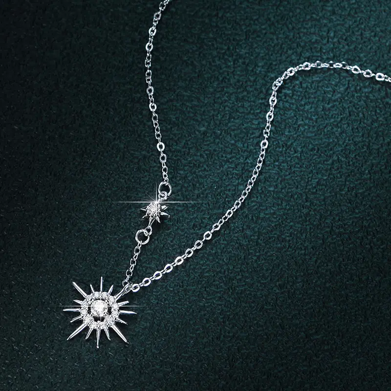 925 Silver Pendant Moissanite Korean Style Star Moon Necklace Women's Six-pointed Star