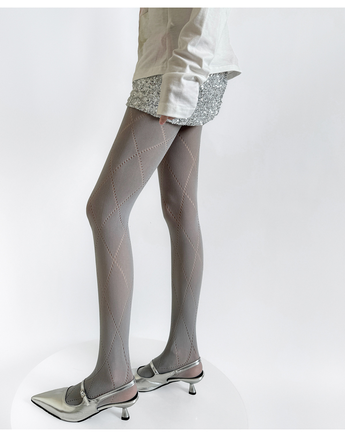 Spring & Summer New Arrival Grey Series Vintage Large Plaid Hollow Pantyhose, Slim-Fit Hot Girl Bottoming Pants, Rhombic Jacquard Mesh Tights