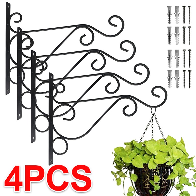4X Heavy Duty Garden Metal Hanging Basket Brackets Plant Hanger Hook Wall Decor — image 4