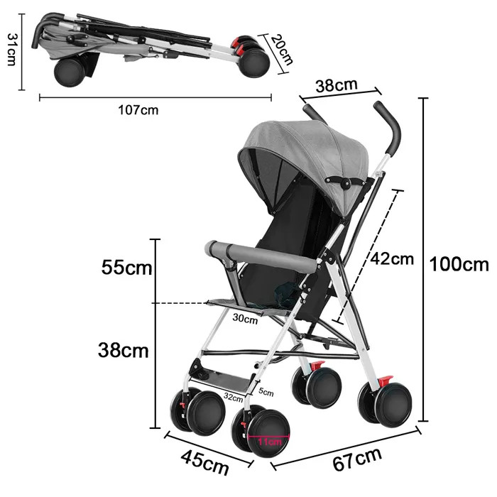 Foldable Baby Stroller Pram Pushchair With Sunshade Foot Brake Buggy Travel UK