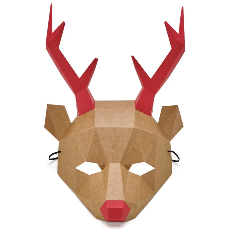 3d Half Face Mask Fox Elephant Panda Elk - Half Face Elk Khaki