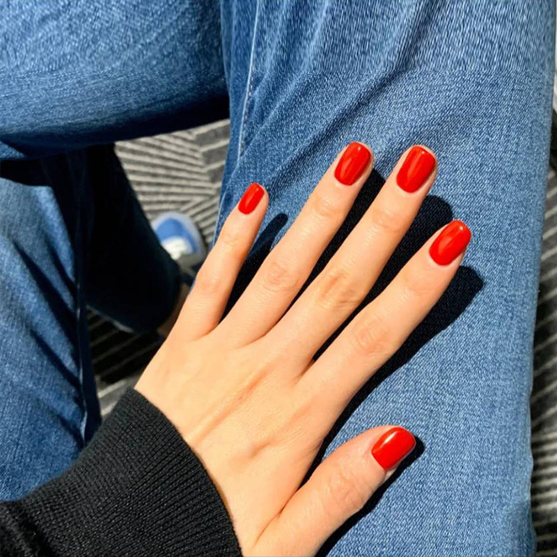 Enhance Your Style 24 Short Square Fake Nails Fashionable Elegant Red Nail Art Set In Solid Color Long Press Nails,Including 1 Tube Of Jelly Glue And 1 Nail File,Suitable For Women And Girls