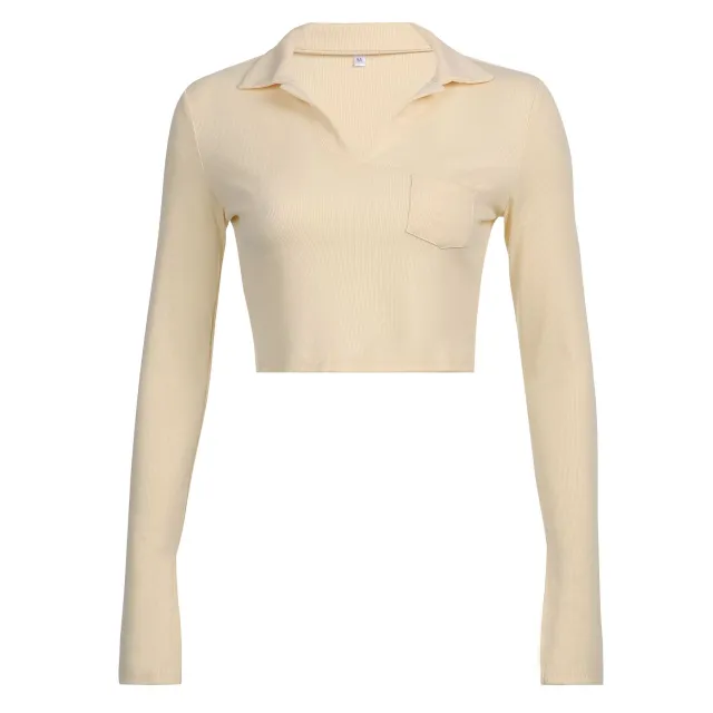 Basic Lapel Long Sleeved Shirt For Women Khaki - Shop at LoveMi
