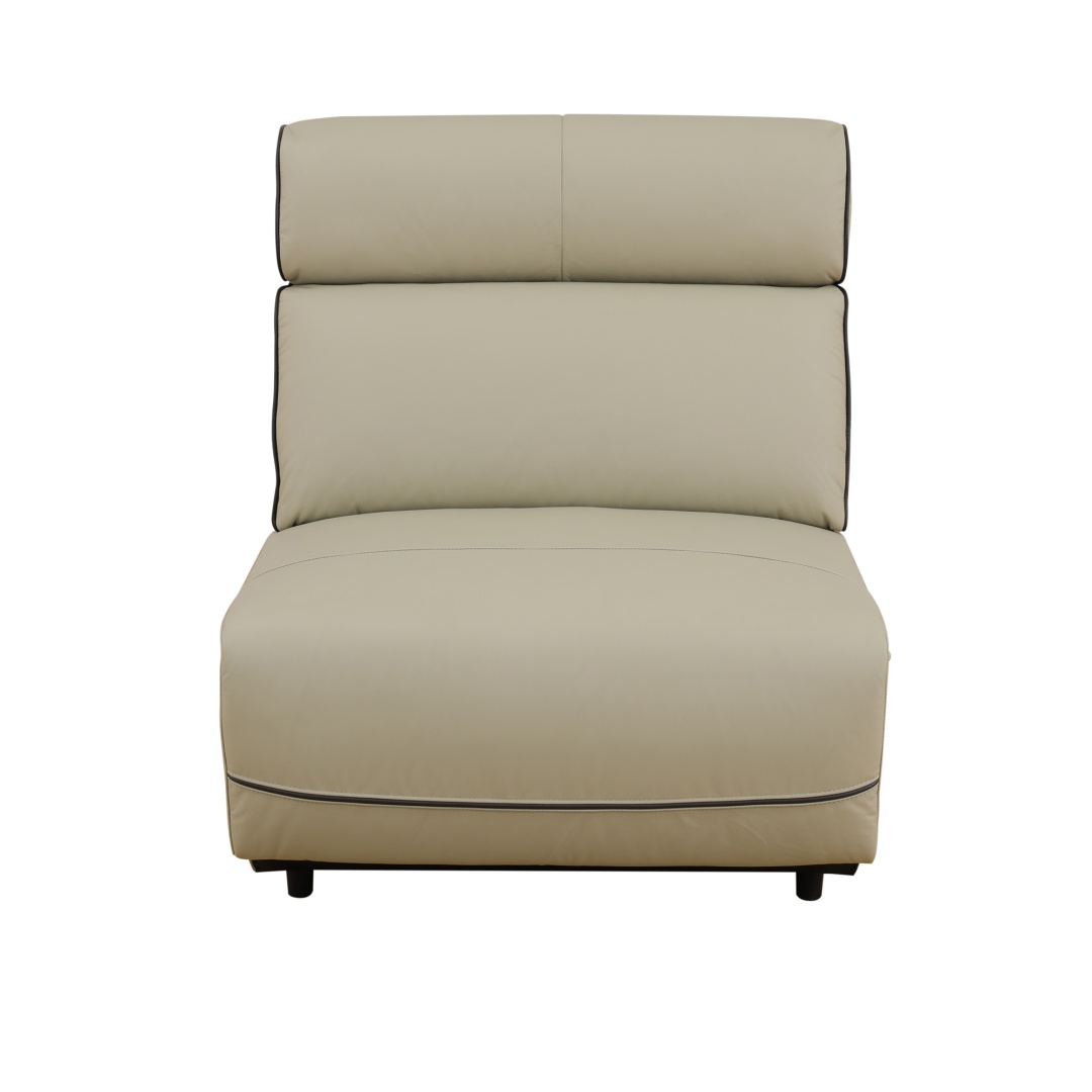 Pickup Only--Beige Top Grain Leather And PVC 3-Piece Living Room Recliner Sofa Set