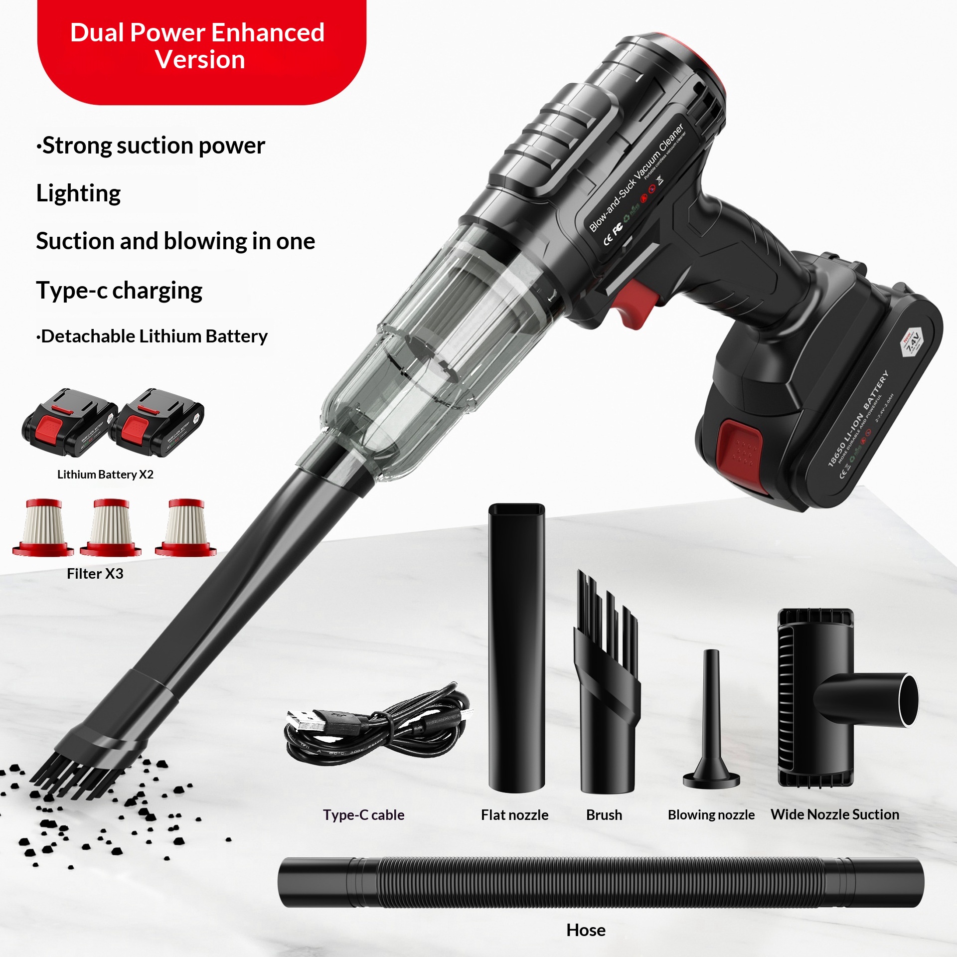 Cordless Lithium Handheld Car Vacuum Cleaner, Detachable Mini Powerful High Suction Vehicle Vacuum With Wireless Charging 10