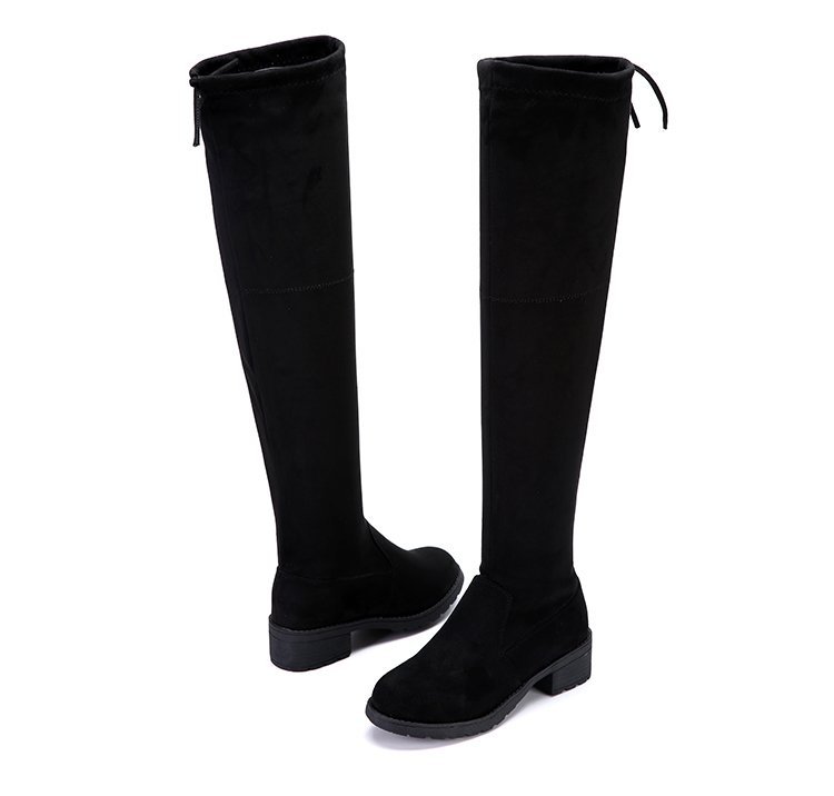 Title 5, Below-the-knee Flat Mid Heel Stretch High Boots...