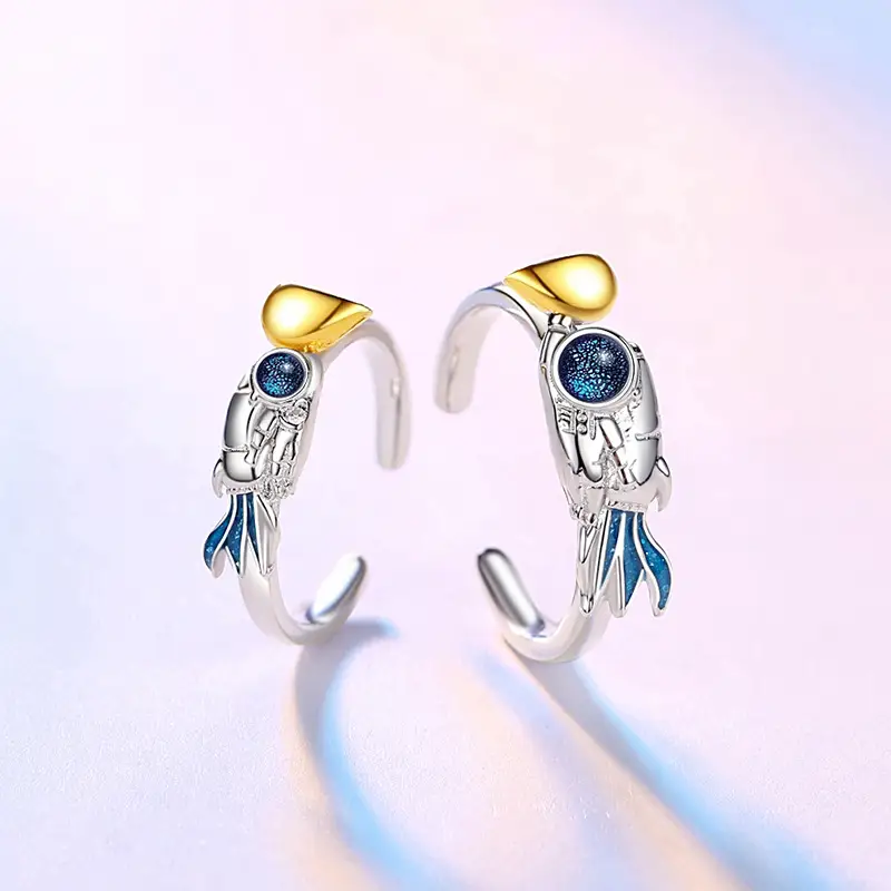 Astronaut Sterling Silver 925 Couple Necklace Magnetic Suction Pair Ring Niche Design