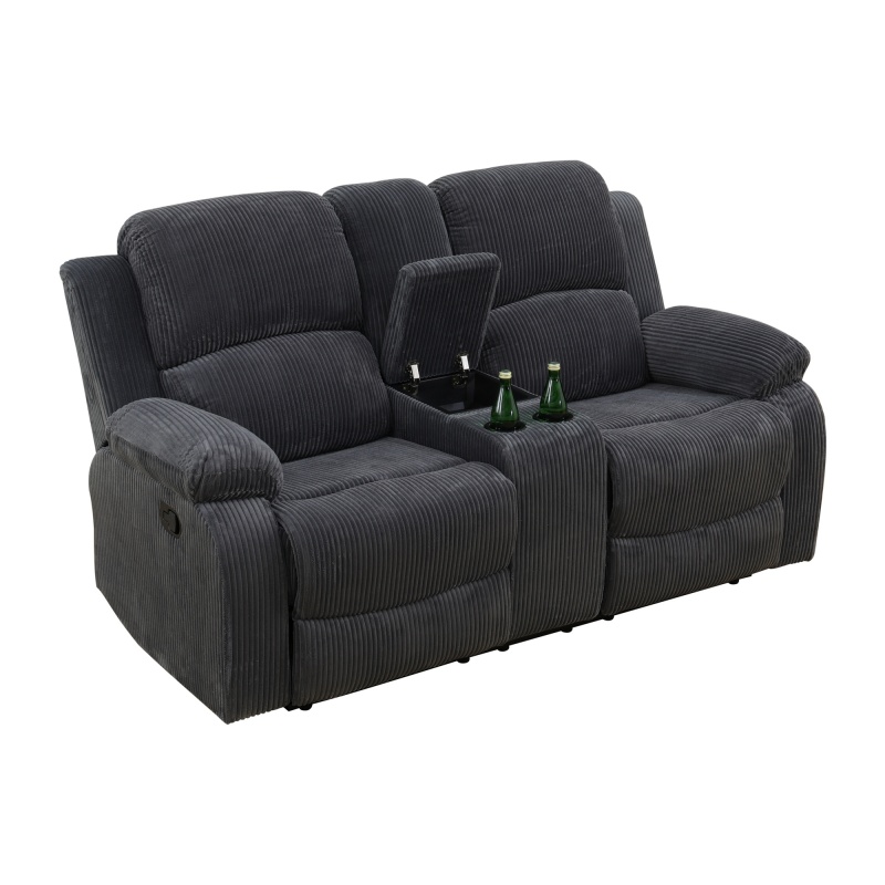 Pickup Only--Dark Grey Corduroy 3-Piece Living Room Recliner Sofa