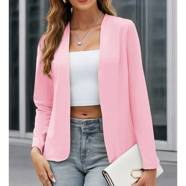 Women Plus Size Casual Blazer Open Front Long Sleeve Work Office Cardigan Jackets Light Pink - Shop at LoveMi