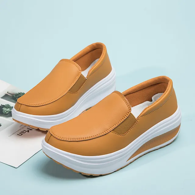 Platform Loafers Chunky Heel Flat Shoes Walking Sneakers For Women Yellow - Shop at LoveMi