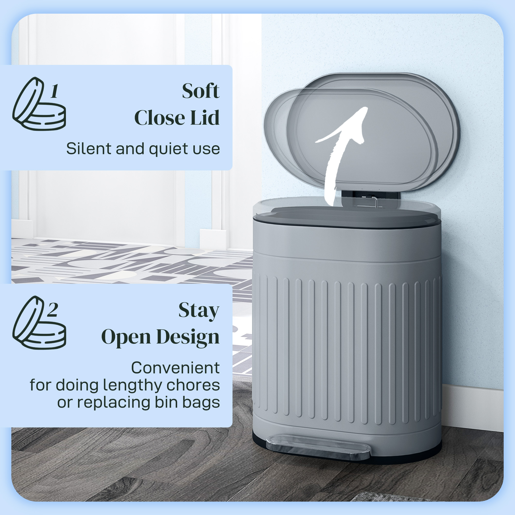 20 Liter Metal Kitchen Trash Can With Gradual Lowering Lid - Gray — image 6