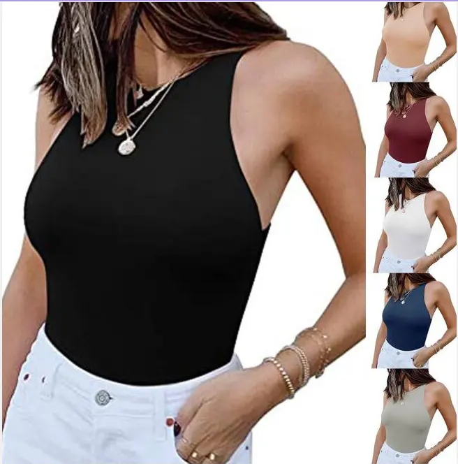 ReoRia Womens Sexy Sleeveless Racer Back Halter Neck Bodysuit