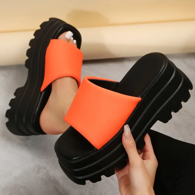 Peep Toe Slipper High Heel Flat Shoes Summer Cow Print Sandals Orange - Shop at LoveMi