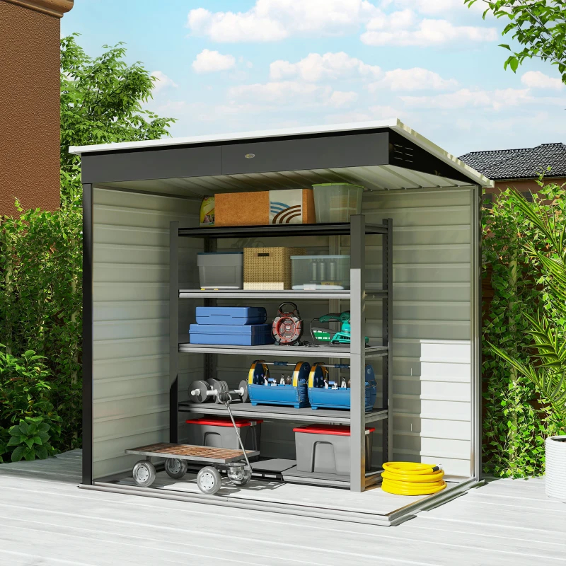 6' X 4' Outdoor Garden Shed, Metal Storage Shed With Lockable Door And Gloves For Backyard Garden Patio, Dark Gray Multiple Packages — foto 3