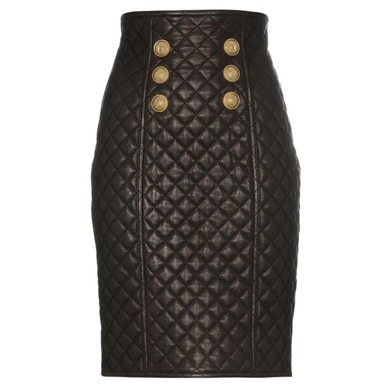 Title 1, Rhombus leather zipper high waist skirt