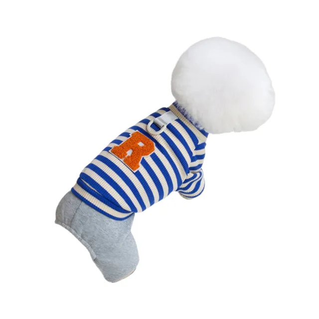 Autumn And Winter Puppy Clothing, Casual Striped Four legged Thin Warm Hoodie, Small And Medium sized Dog Bichon Frise Pet Clothing Blue - Shop at LoveMi