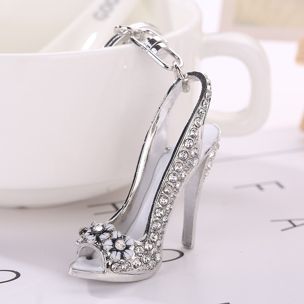 Fashion Diamond studded High Heels Shape Keychain Silver White - Shop at LoveMi