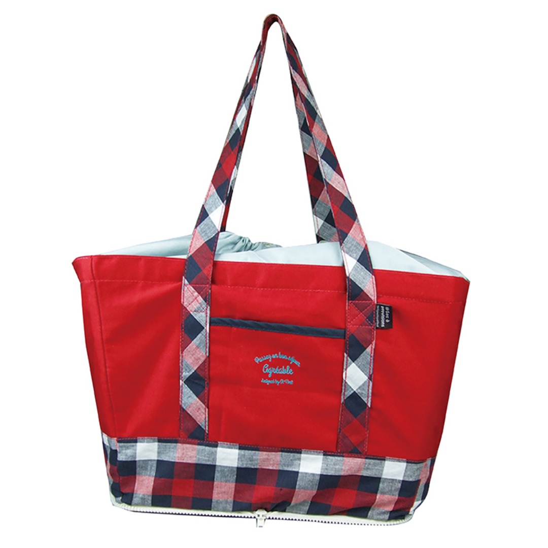 Large Supermarket Shopping Bag Eco Grocery Shoulder Bag Tote Foldable Reusable  Red Grid