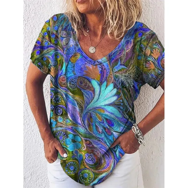 Summer Popular Floral Print Short sleeved V neck T shirt For Women - Shop at LoveMi