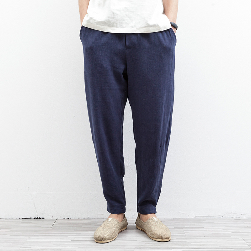 Trousers Casual Pants Men's Men's Cotton Linen Pants Skinny Harem Navy - Shop at LoveMi