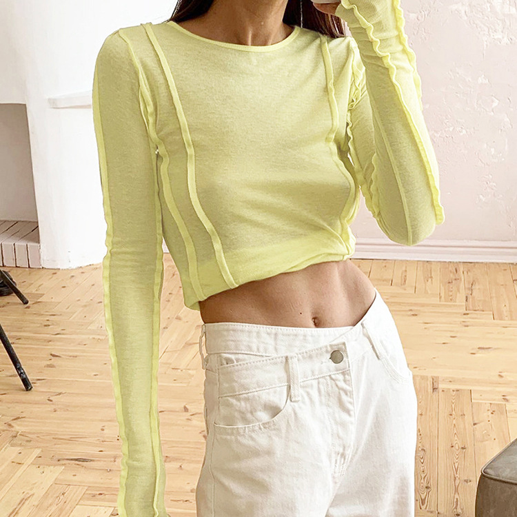 Title 3, Solid Color Round Neck Thin Long-sleeved T-shirt