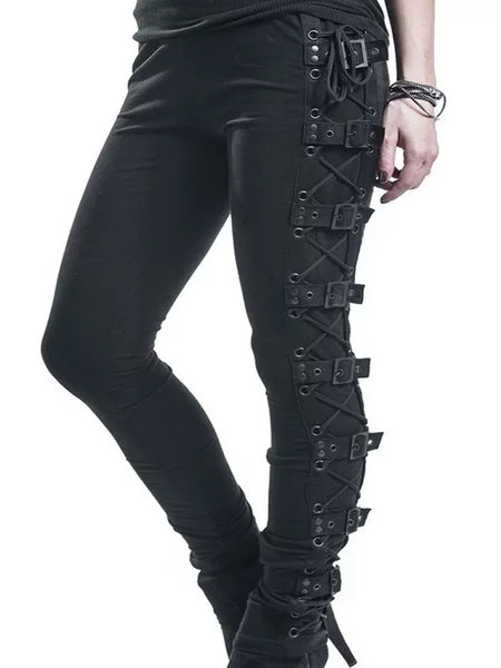 Autumn And Winter Gothic Punk Style Lace-up Leggings Hip High Waist Trousers