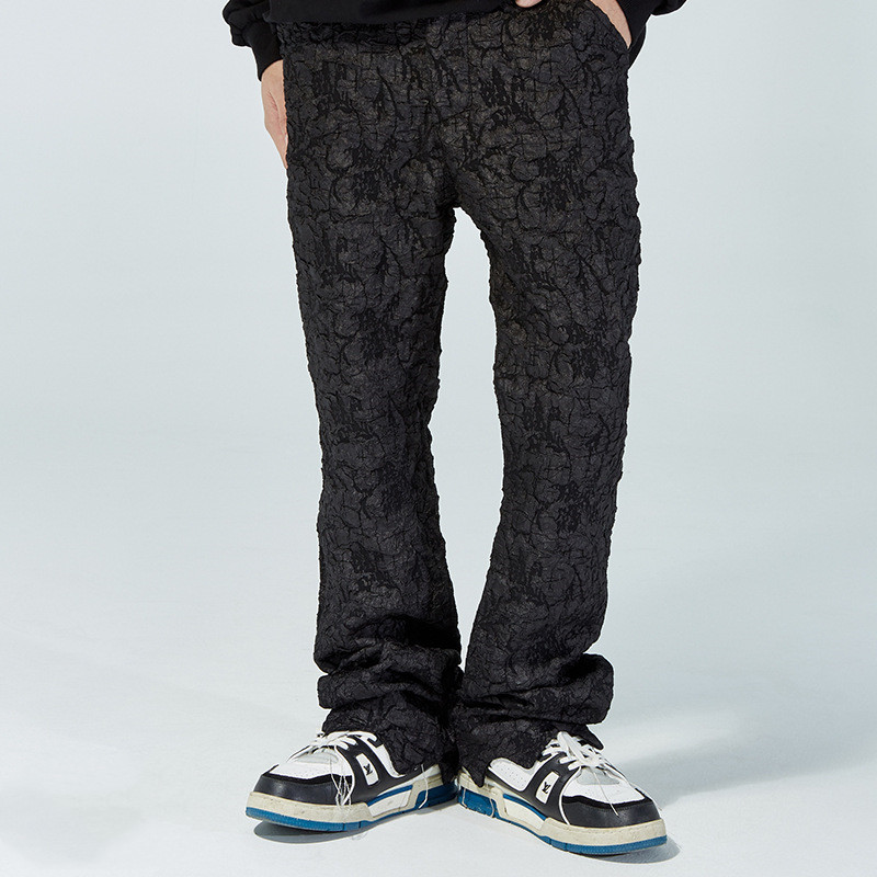 Patterned Pleated Long Men's Loose Casual Pants