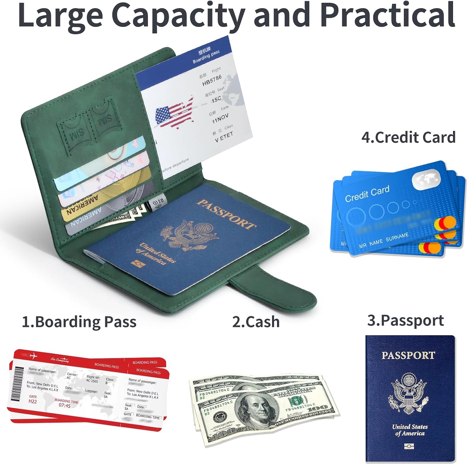 Leather Passport Holder, RFID Blocking Travel Wallet With Card Slots For Passport, ID Cards, Credit Cards And Travel Essentials 3