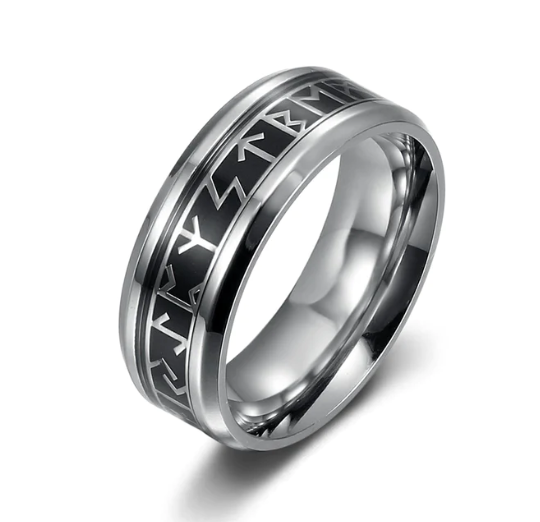 Beowulf Regalia Handcrafted Stainless Steel Viking Elder Futhark Rune Ring