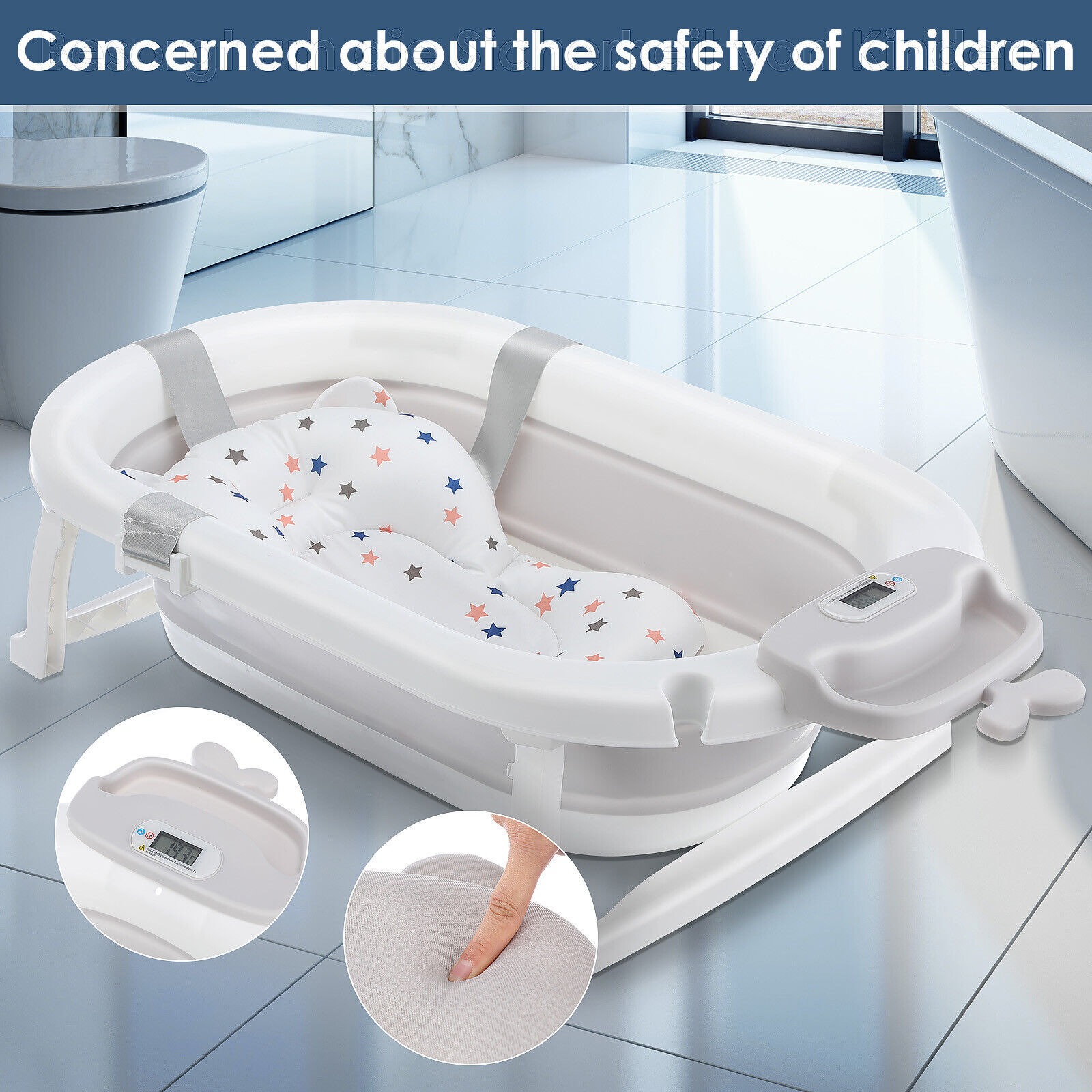 Foldable Baby Bath Tub Ergonomic With Temperature & Cushion Pad And Net — image 4