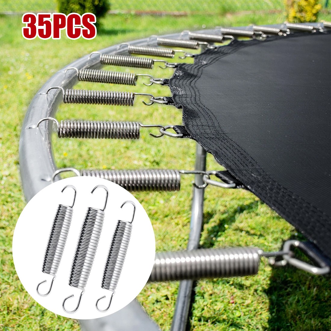Set Of 35 Trampoline Replacement Springs, Heavy-Duty Galvanised 5.5 14cm Silver