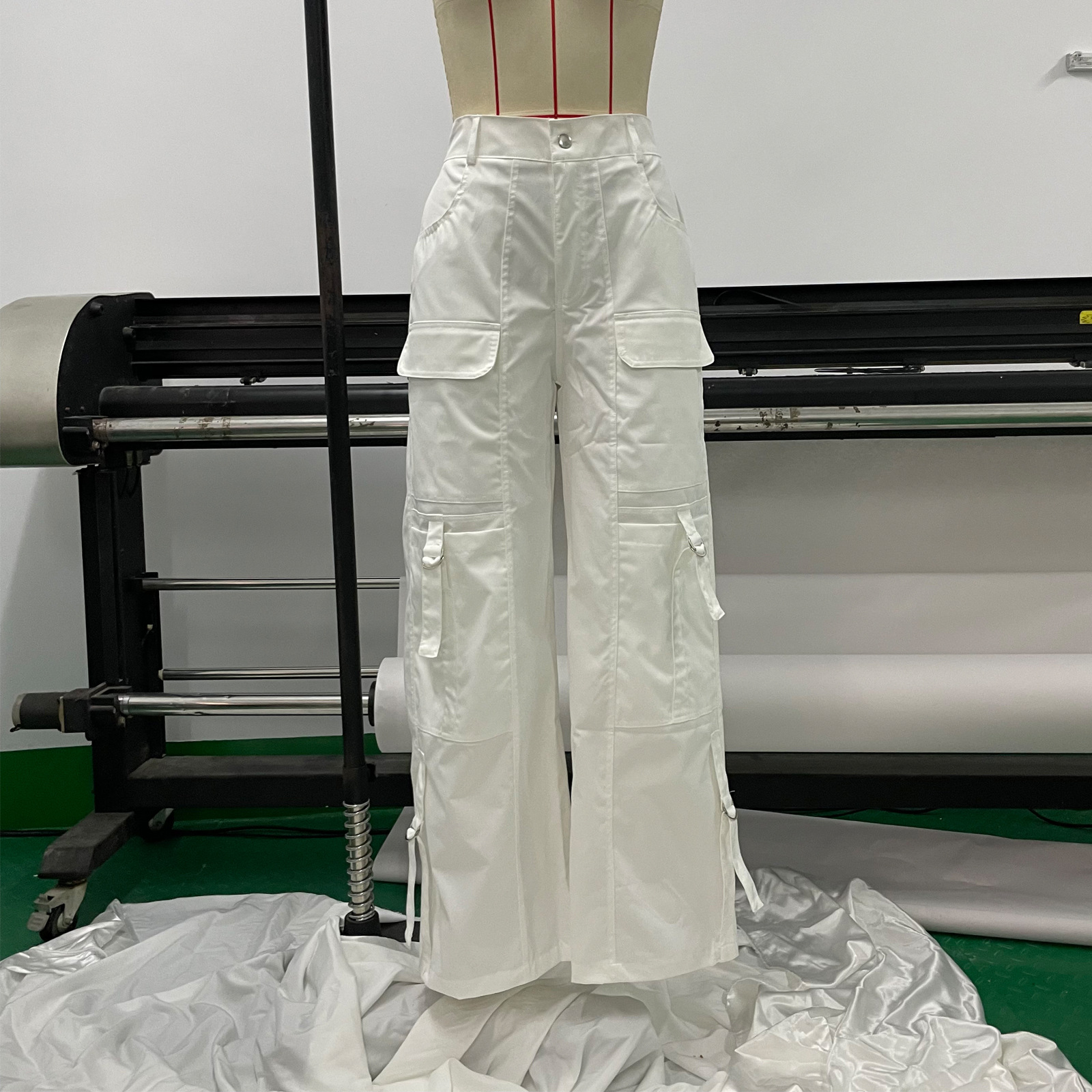 Overalls Women Solid Color Multi pocket Loose Straight Tube White - Shop at LoveMi