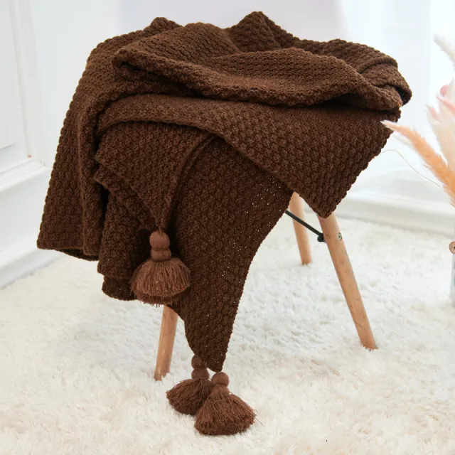 Fringed Knitted Pineapple Pendant Baby Blanket Coffee - Shop at LoveMi