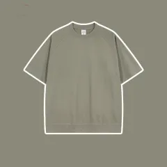 Bullhorn Sleeves Heavyweight White T Loose Short-sleeved European And American Retro High Street Tide T-shirt - Grey - View 1