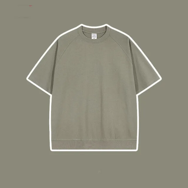 Bullhorn Sleeves Heavyweight White T Loose Short sleeved European And American Retro High Street Tide T shirt Gray - Shop at LoveMi
