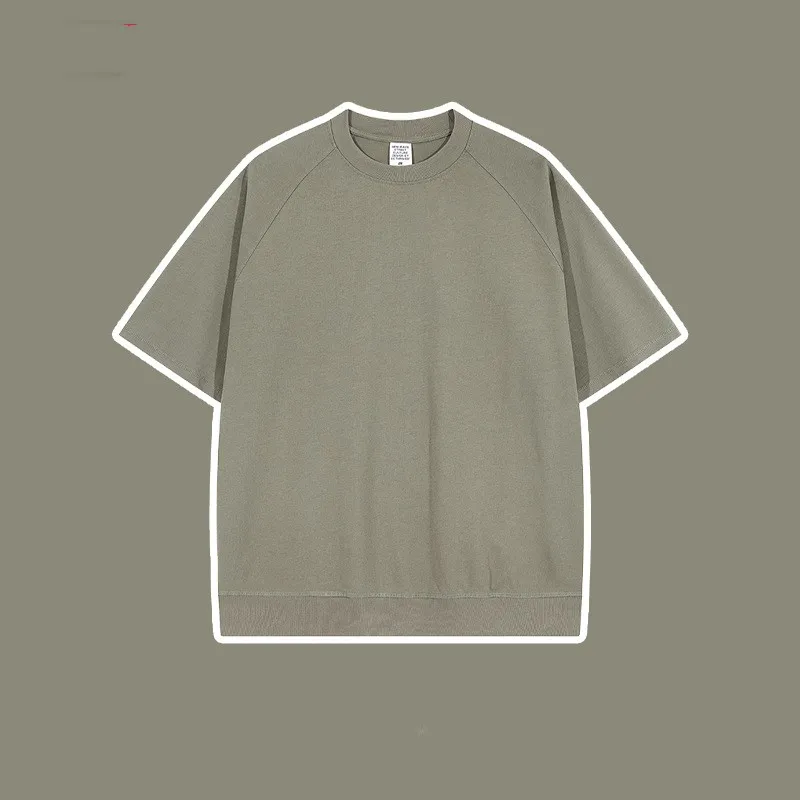 Bullhorn Sleeves Heavyweight White T Loose Short-sleeved European And American Retro High Street Tide T-shirt - Grey