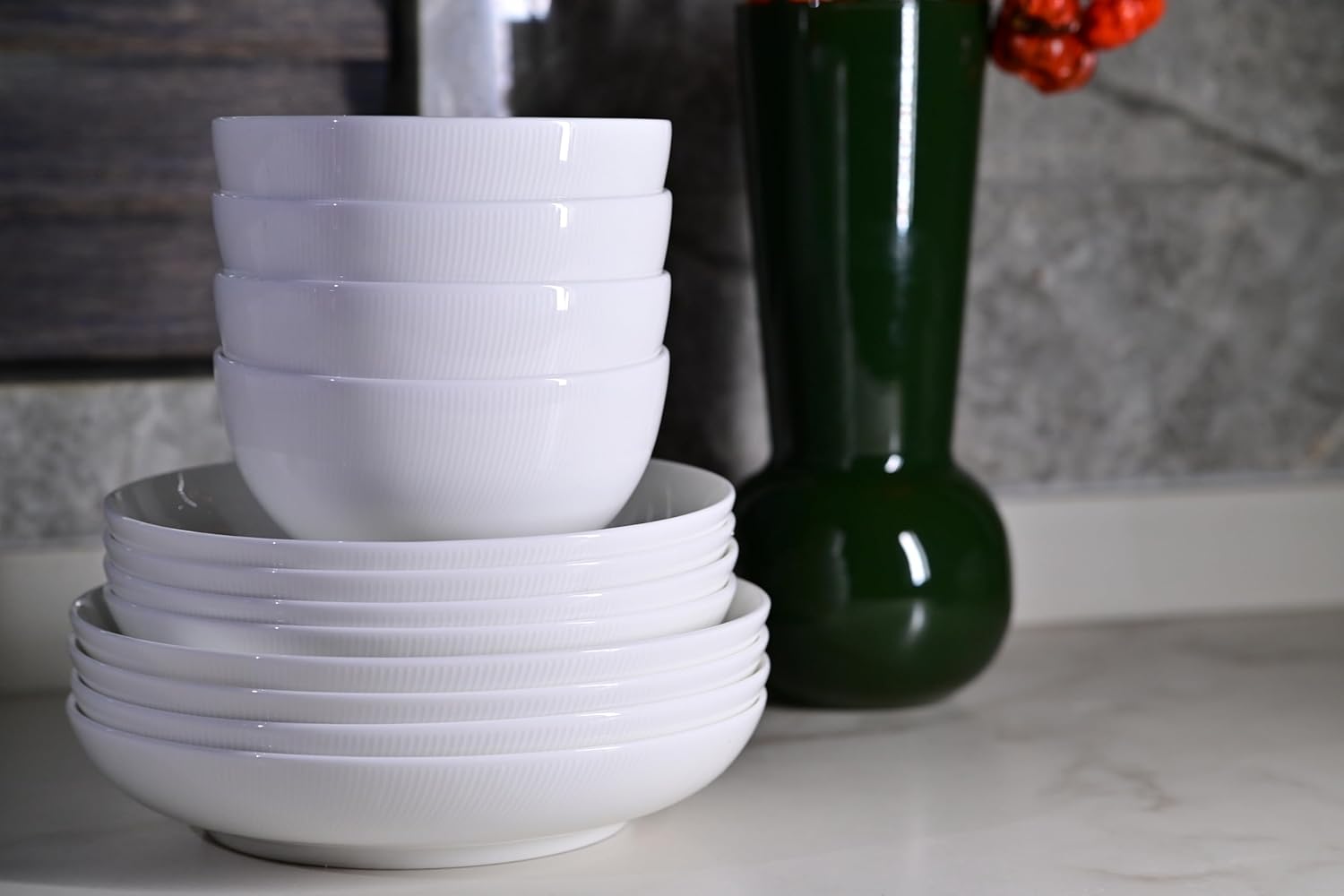 Service de table setaria bone china, 12 pièces, service pour 4, assiettes, plats – Image 3