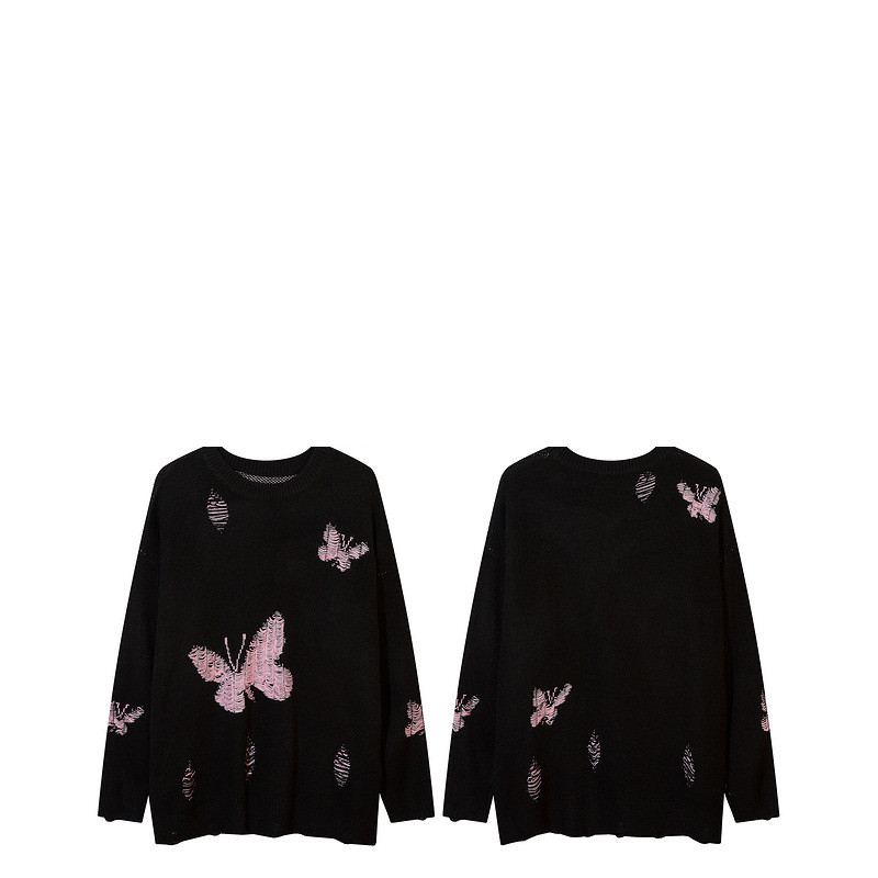 Harajuku Retro Butterfly New Crew Neck Sweater Casual