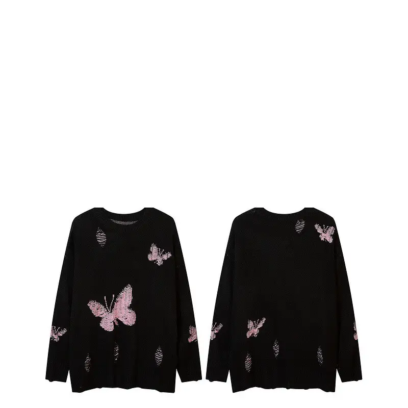 Harajuku Retro Butterfly New Crew Neck Sweater Casual