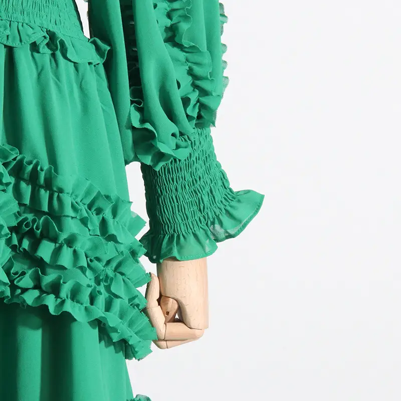 Vintage Court Style Stand Collar Long Sleeve Tight Waist Irregular Stringy Selvedge Dress